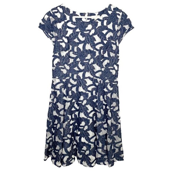 Maison Jules Fit & Flare Dress Cotton Lining With Mesh/Floral Applique Overlay M - Picture 2 of 9